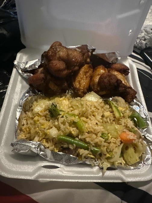 Wings With Vegetable Fried Rice.