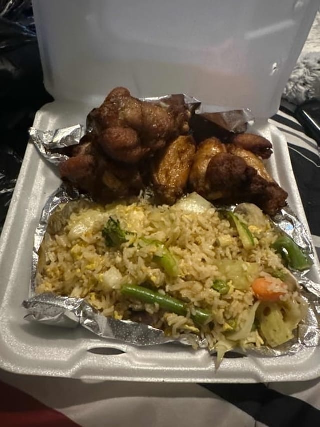 Wings With Vegetable Fried Rice.