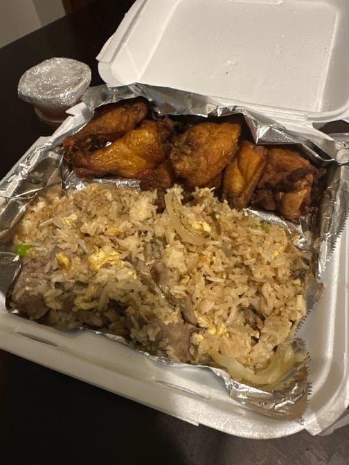 Wings With Beef Fried Rice.